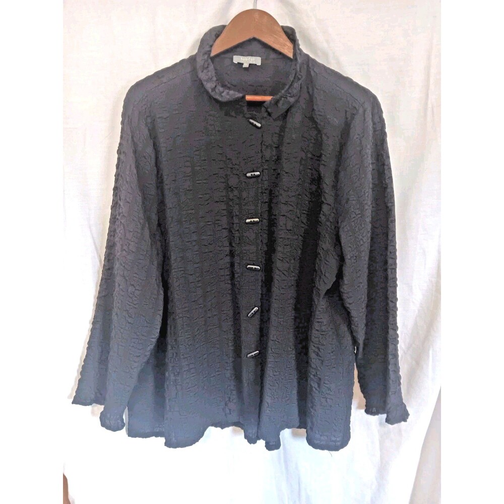 Habitat Clothes to Live In Black Textured Button Blouse Top Women XL Long Sleeve